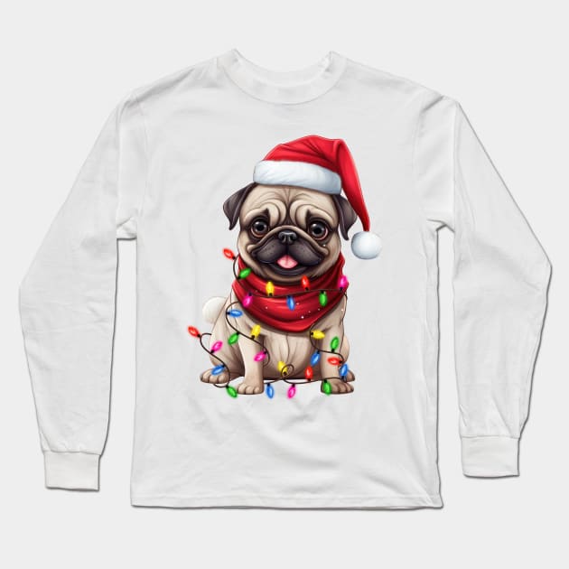 Christmas Pug Long Sleeve T-Shirt by Chromatic Fusion Studio